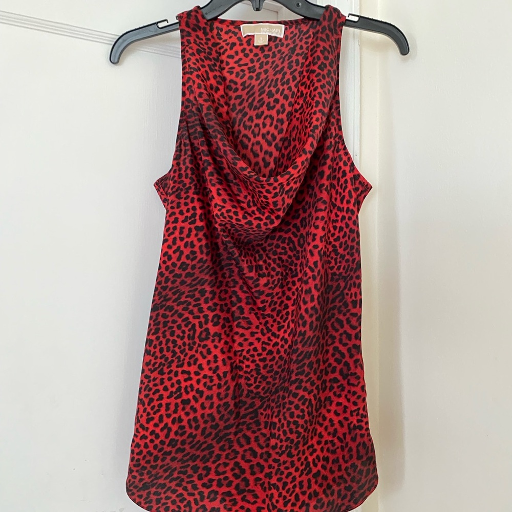 MICHAEL Michael Kors Red and Black Leopard Print Top